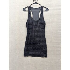 Black Lace Tank Top Womens Small Fitted Sleeveless Ruffle Textured Party Sexy